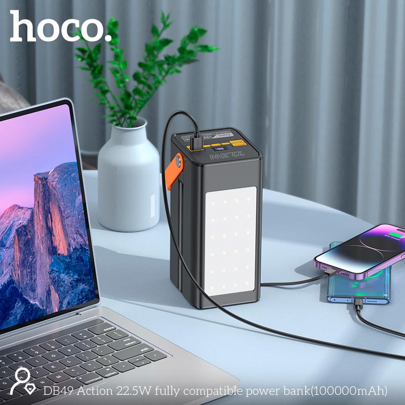 Внешний аккумулятор УМБ HOCO DB49 Action 100000mAh 22.5W с быстрой зарядкой и фонариком